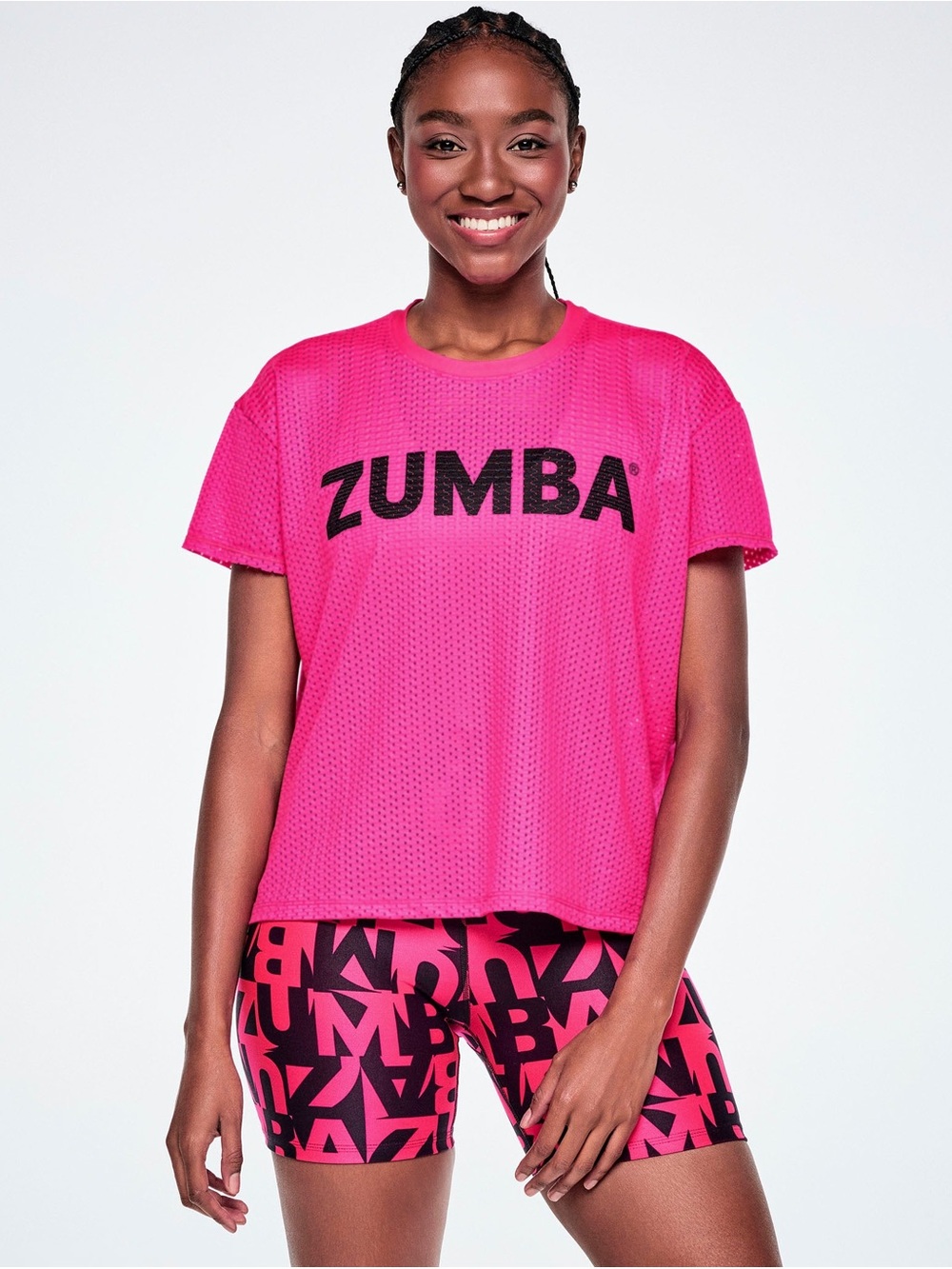 Zumba Fitness Hot Pink Mesh Logo Tee - Women's Short Sleeve